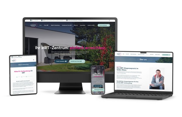 Relaunch der Website für MRT- und Ultraschalldiagnostik – Diagnosepraxis Perchtoldsdorf Website der Diagnosepraxis Perchtoldsdorf auf Desktop, Tablet und Smartphone mit klarer Navigation